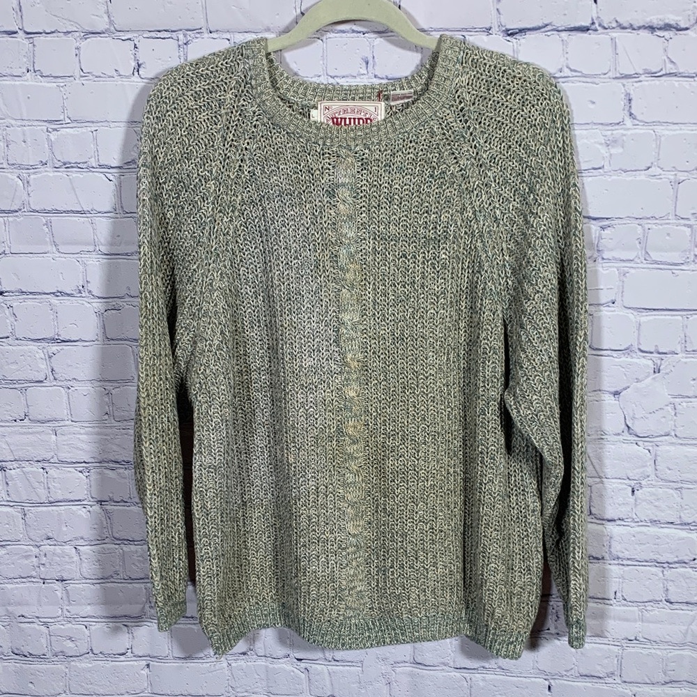 Whipp Womens VTG Ribbed Knit Crew Neck Sweater Green Size L Minimalist Casual